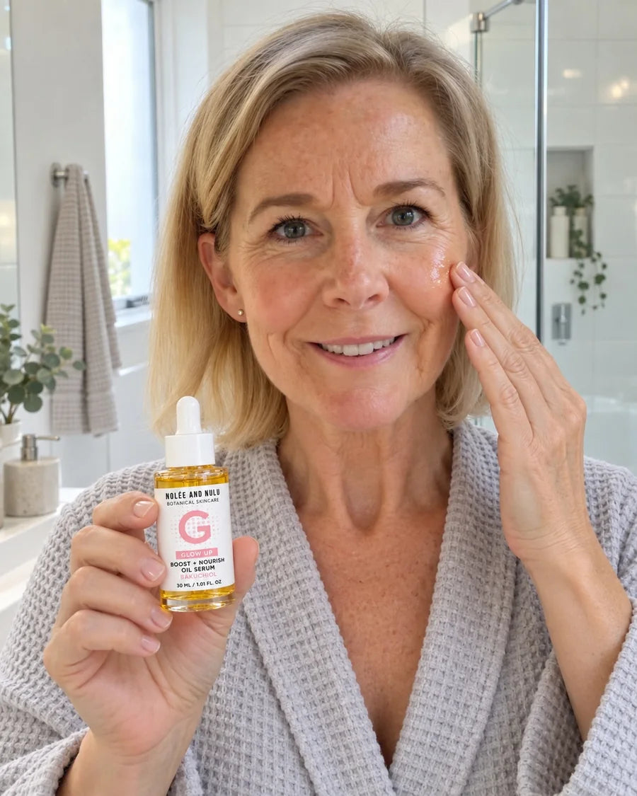 Annemieke brengt de olie aan in de badkamer